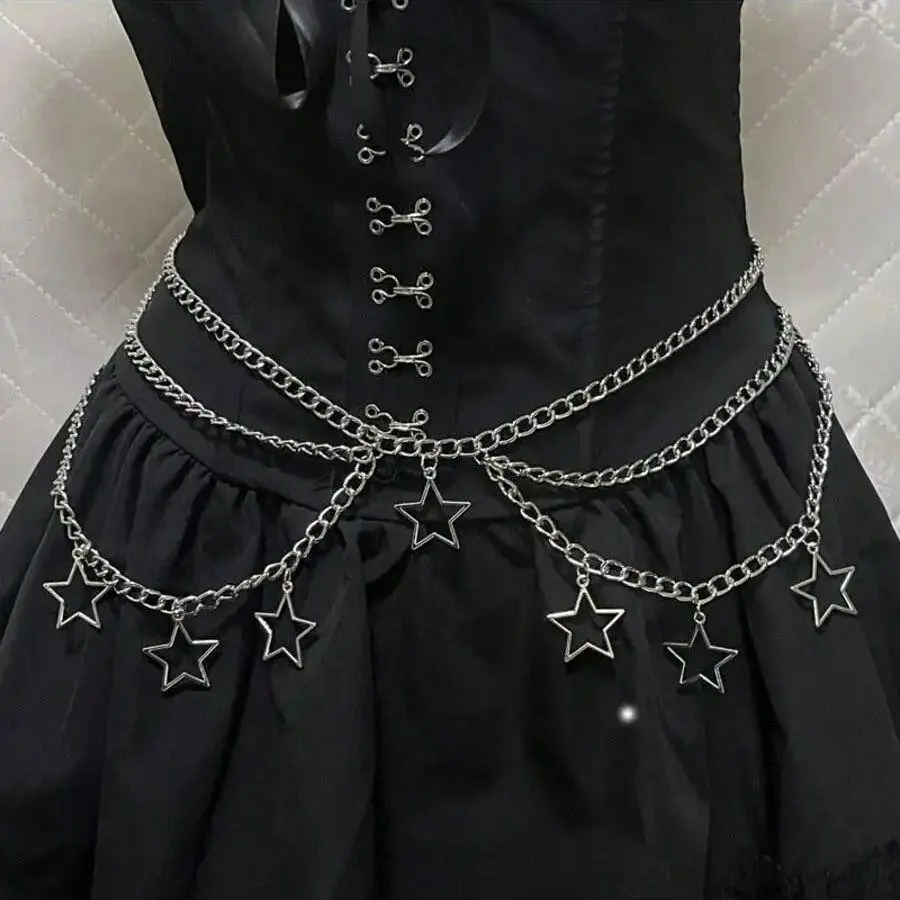 Punk Goth Steam Five-Pointed Star Waist Chain,JK Accessory Skirt Chain,Subculture Waist Belt,Y2K