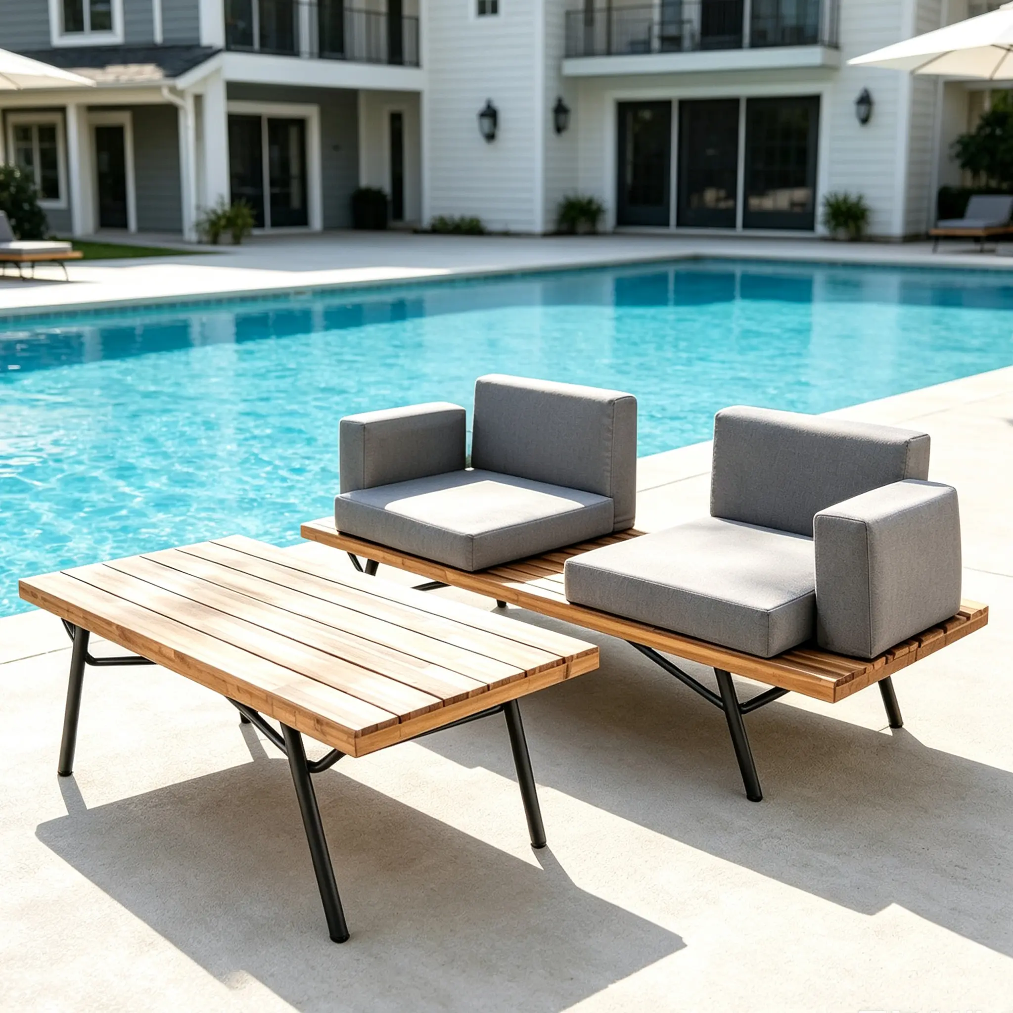 ARCH Outdoor Loveseat with Coffee Table Set Acacia Wood Iron Frame Water Resistant Fabric Cushion Natural Grey 2-Piece Patio Furniture for Backyard Garden Porch Relaxation, Natural+Grey Color Options, Fabric Material, Product Dimensions: 26.00 W x,sohochi