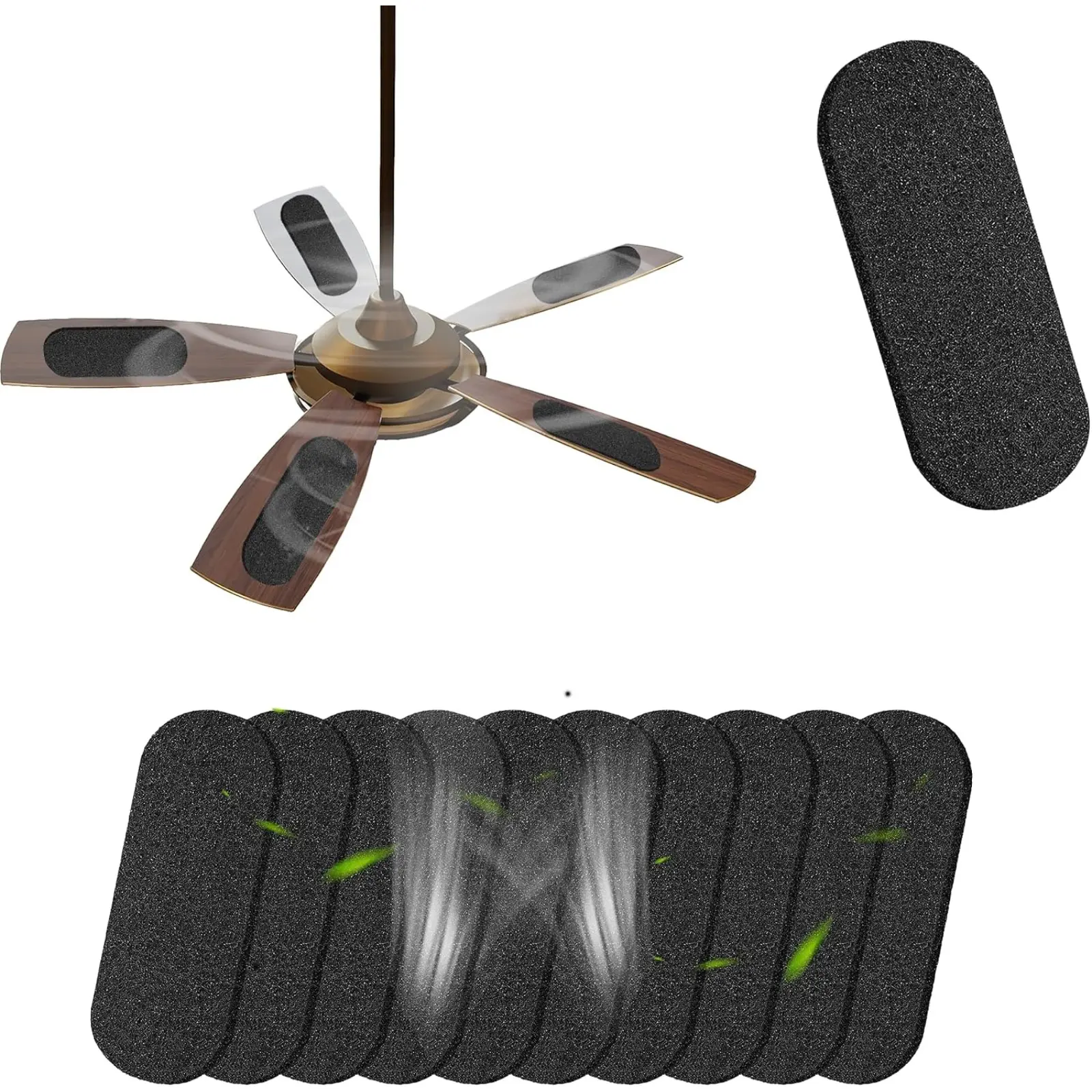 10 Pack Ceiling Fan Filters for Blades with Activated Coconut Carbon Air Purifier Pads, Universal Fit, Easy-Stick, Unscented for Common Household Contaminants