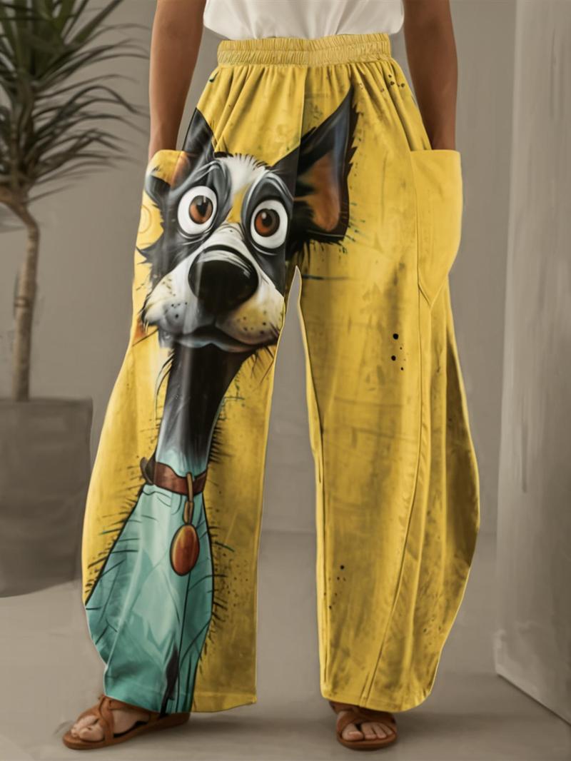 Plus Size Figure Print Pocket Elastic Waist Pants, Casual Comfy Trousers for Daily Wear, Women's Bottoms for Summer, Bohemian Trousers