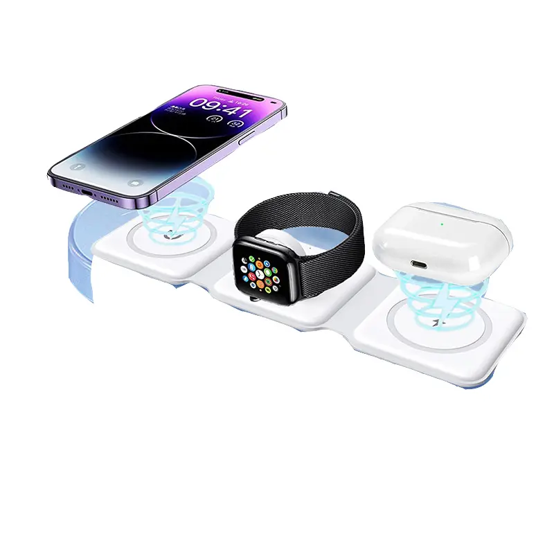 Wireless Charger, Magnetic Foldable 3 in 1 Mag-Safe Charger, Fast Travel Wireless Charging Station for iPhone 16/15/14/13/12/ Series,