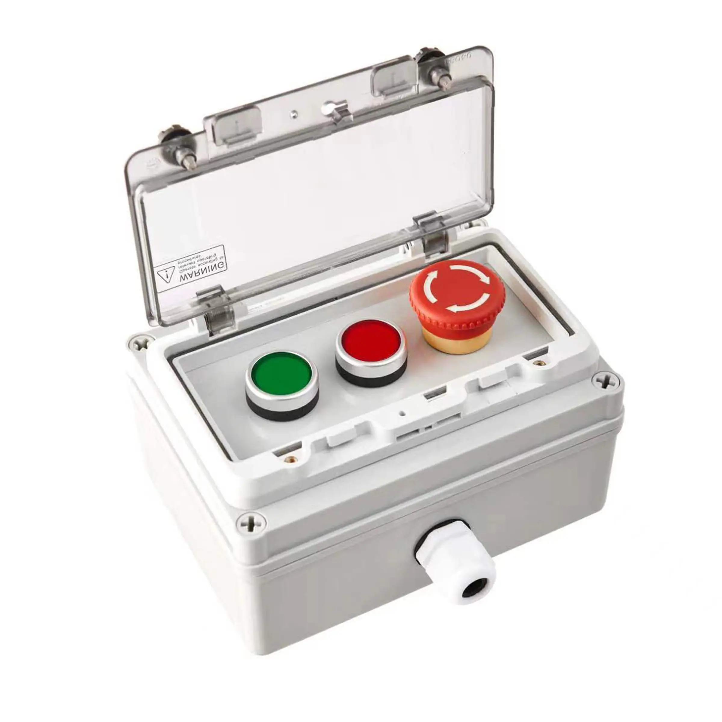 E-Stop Start Stop Push Button Station w/Lockable Cover, Green/Red IP67 Emergency Stop Button Green Red Start Stop Momentary Push Buttons IP67 w/ Prot Cover Anti-Misoperation Station