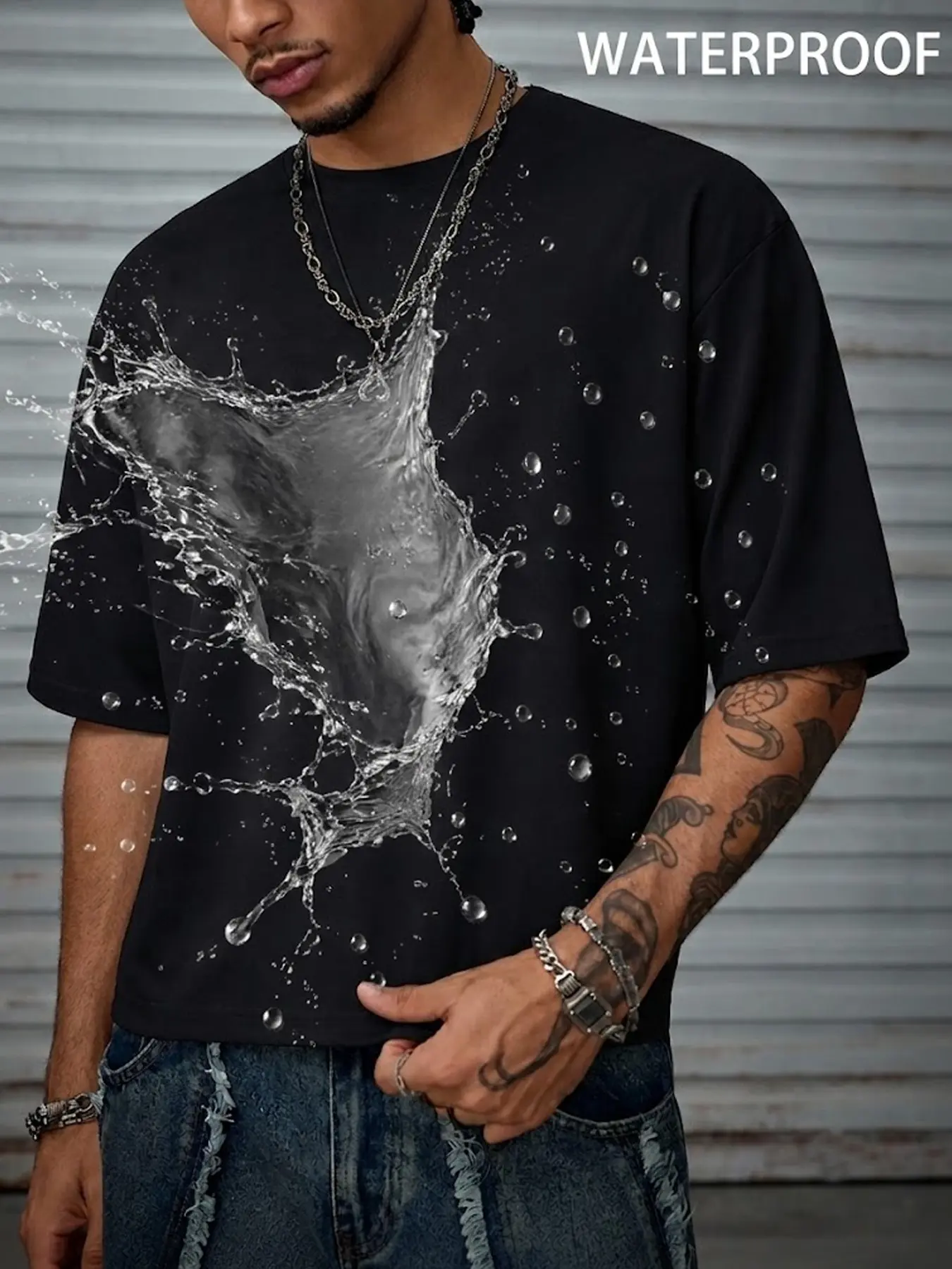 Men's Round Neck Waterproof T-Shirt, Plain Design, Outdoor Vacation Picnic Party, Fashion Streetwear, Comfortable Casual Top