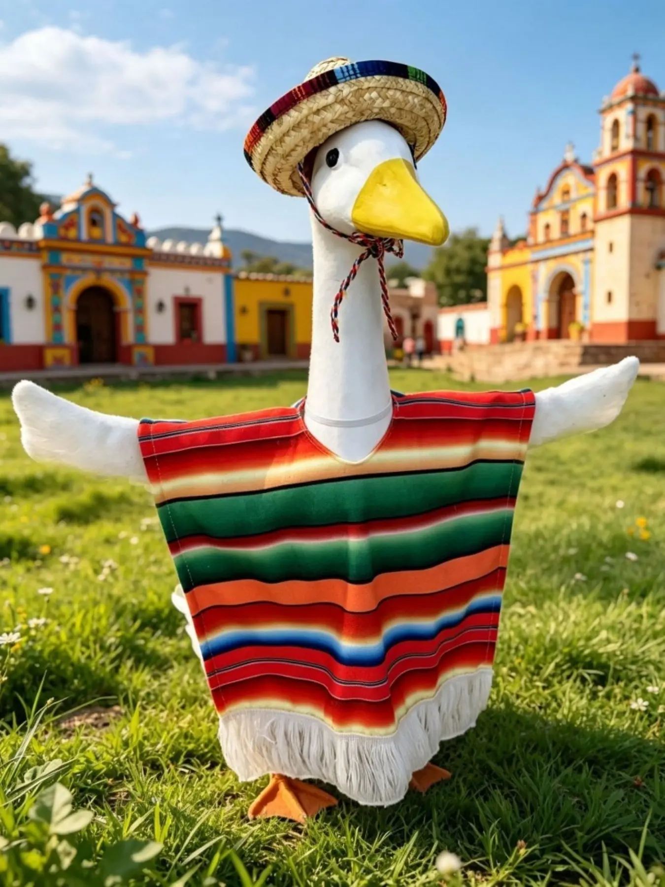 Mexican Carnival Goose Cloak Cape Set with Hat, Porch Goose Costume for Yard Decoration Duck Figurine NOT Included
