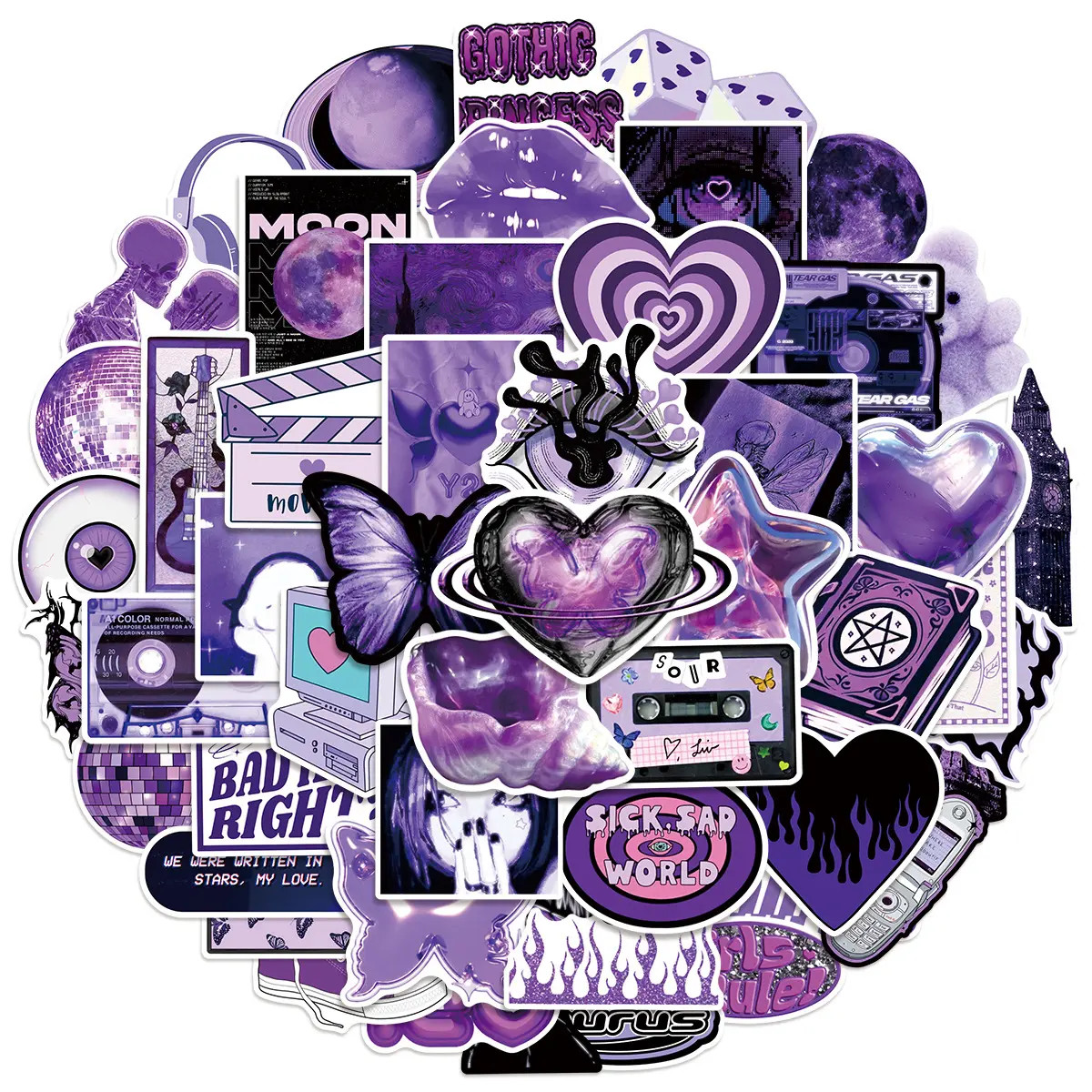 50pcs Y2K Purple Graffiti Stickers – Faith-Based Designs with Positive Messages; Suitable for Scrapbooks, Journals, Laptops, Water Bottles, Cars, and More – A Perfect Gift