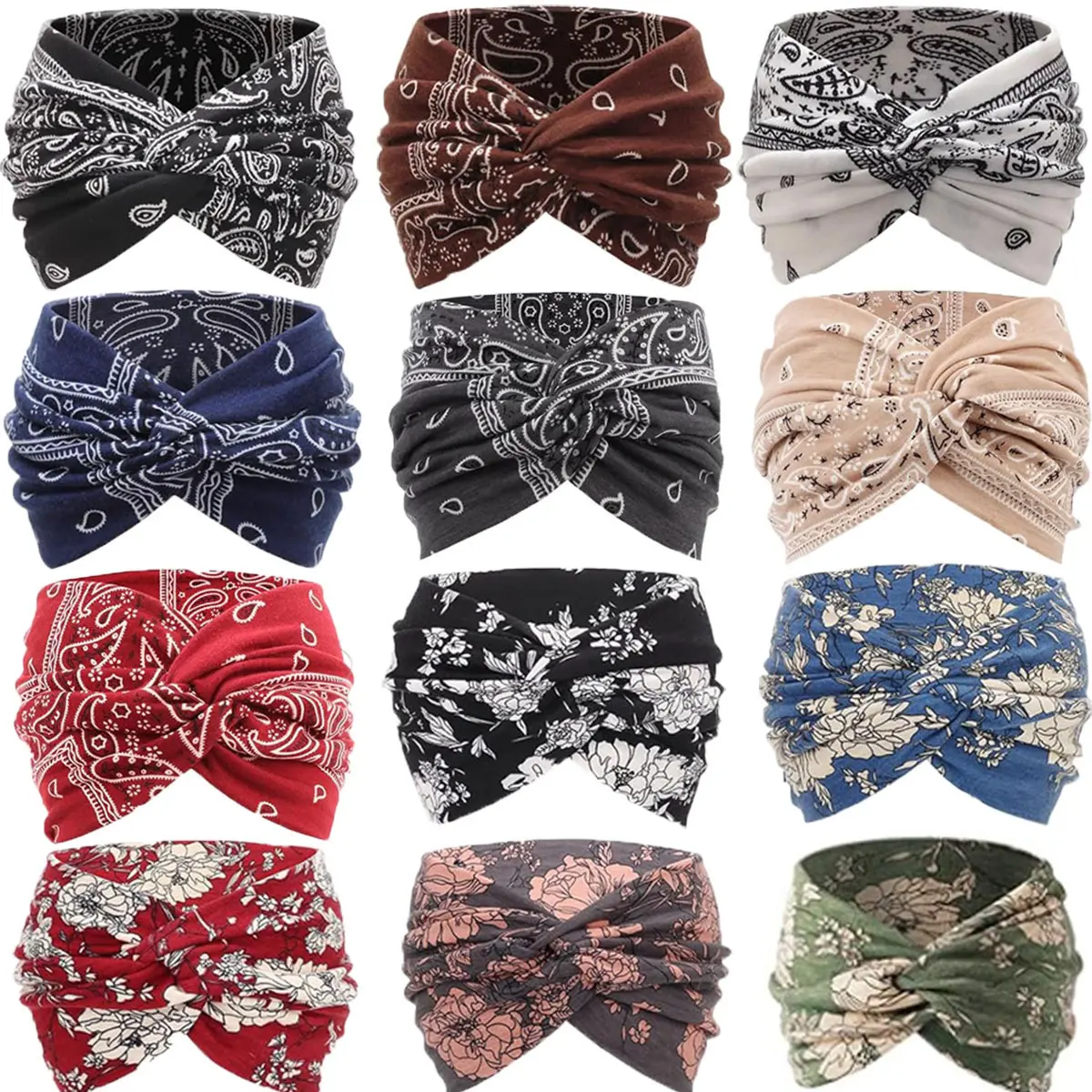 Women's Boho Wide Elastic Resin Headbands - Non-Slip, Sweat-Wicking Unisex Hair Wraps (Pack of 4) for Running, Yoga, Headbands For Women