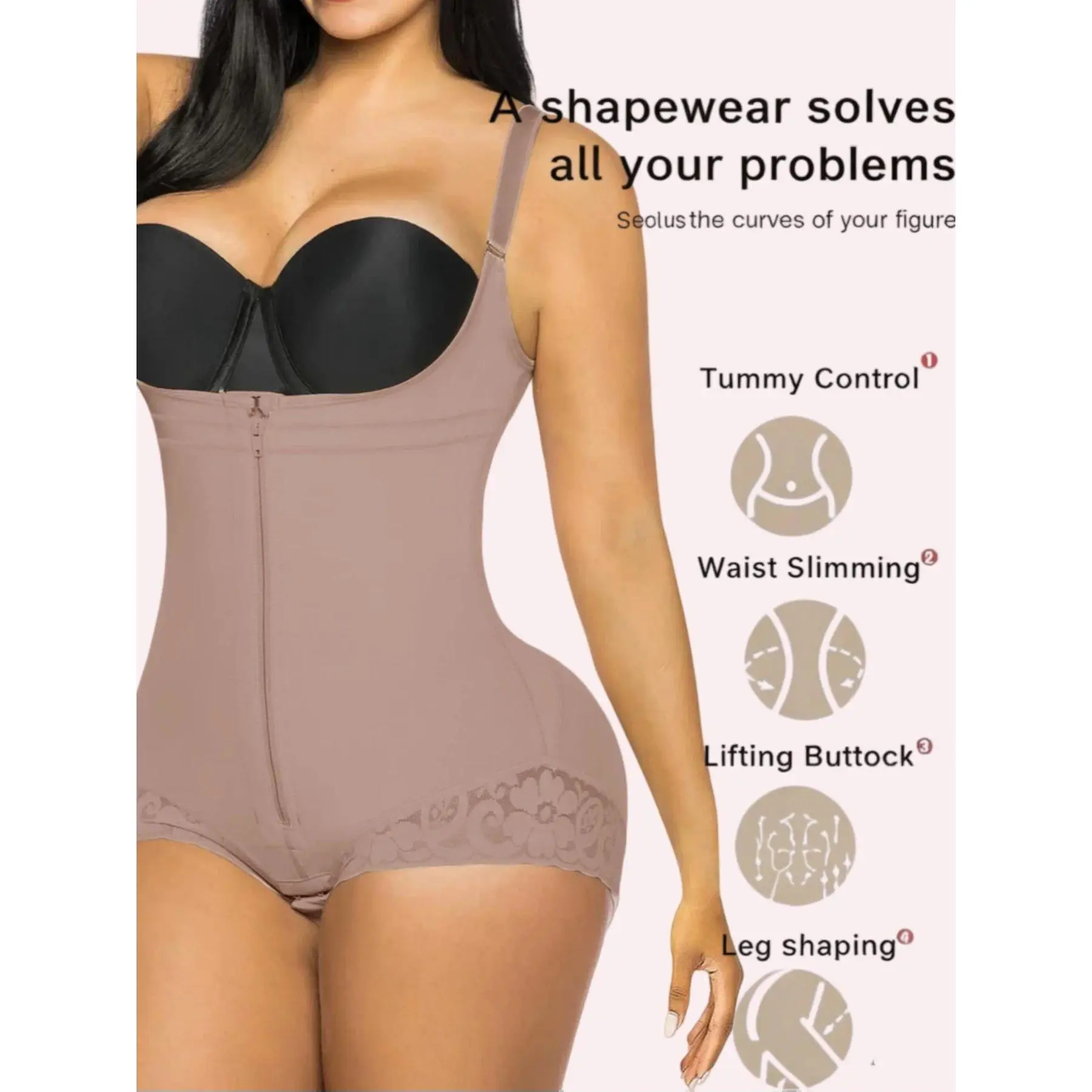 1 Pc Shapewear For Women Tummy Control Fajas Colombianas Body Shaper Zipper Open Bust Bodysuit