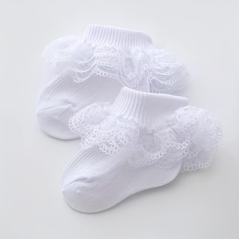 Girls' Lace Trim Ankle Socks, Breathable Polyester Knit Fabric with Spandex, All-Season Comfort, Hand Wash Only - Perfect for Youngsters and Youngsters, Seasonal Babywear |         Delicate Youngsters Socks |         Polyester Spandex Blend, Youngster