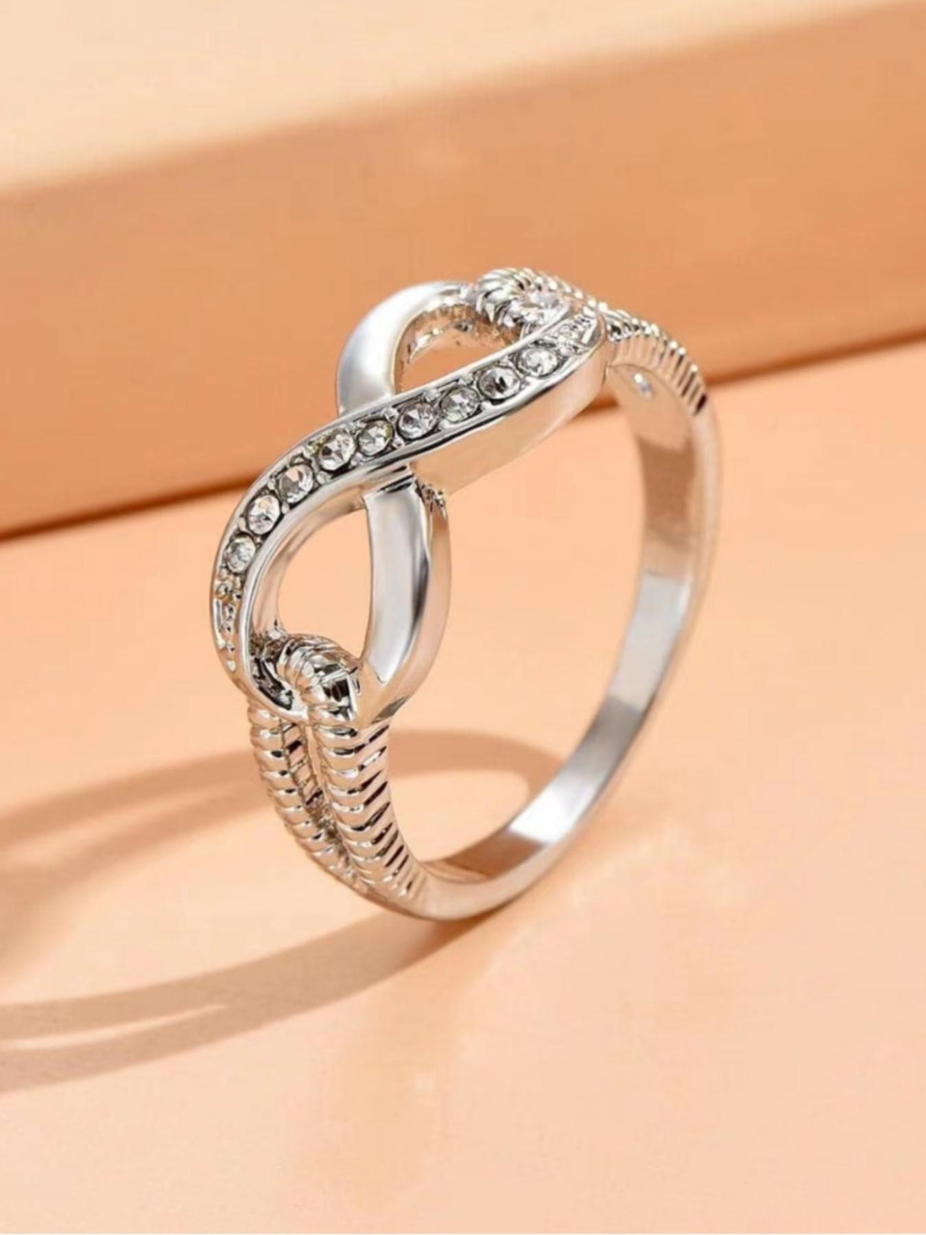 S925 Sterling Silver Infinity Symbol Design Ring, Rhinestone Decor Engagement Ring for Women, Fashion Jewelry Accessories for Party, Daily Clothing Decor