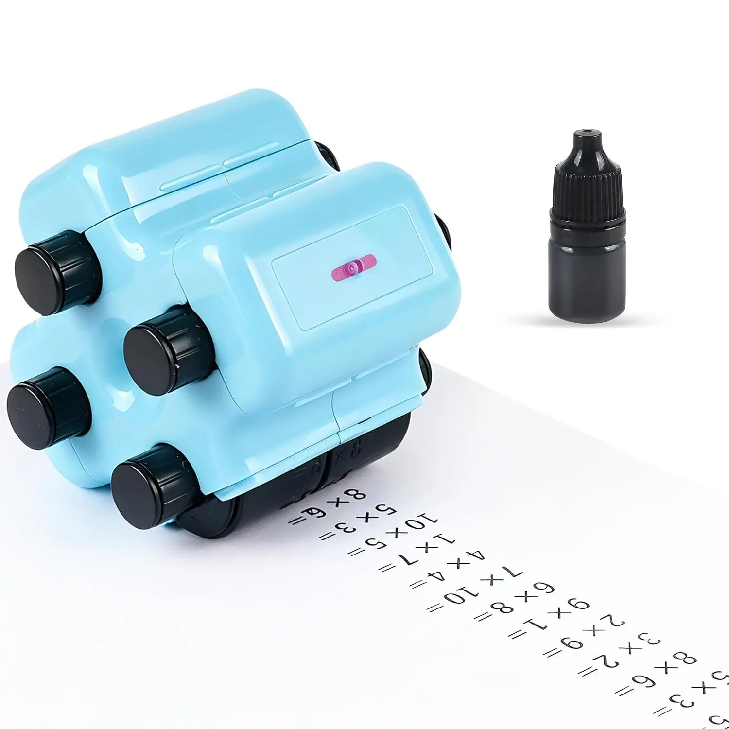 4-in-1 Math Roller Stamp - Professional Math Practice Tool, Randomized Addition Subtraction Multiplication & Fill-in-the-Blank, Digital Teaching Stamps for Classroom & Office Use (Blue)