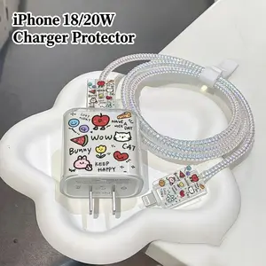 Cartoon Fruit Animal Print Charger Cover, 3 Styles Spiral Cord Saver, Easy Install Cable Protector for iPhone, Transparent Cute Design