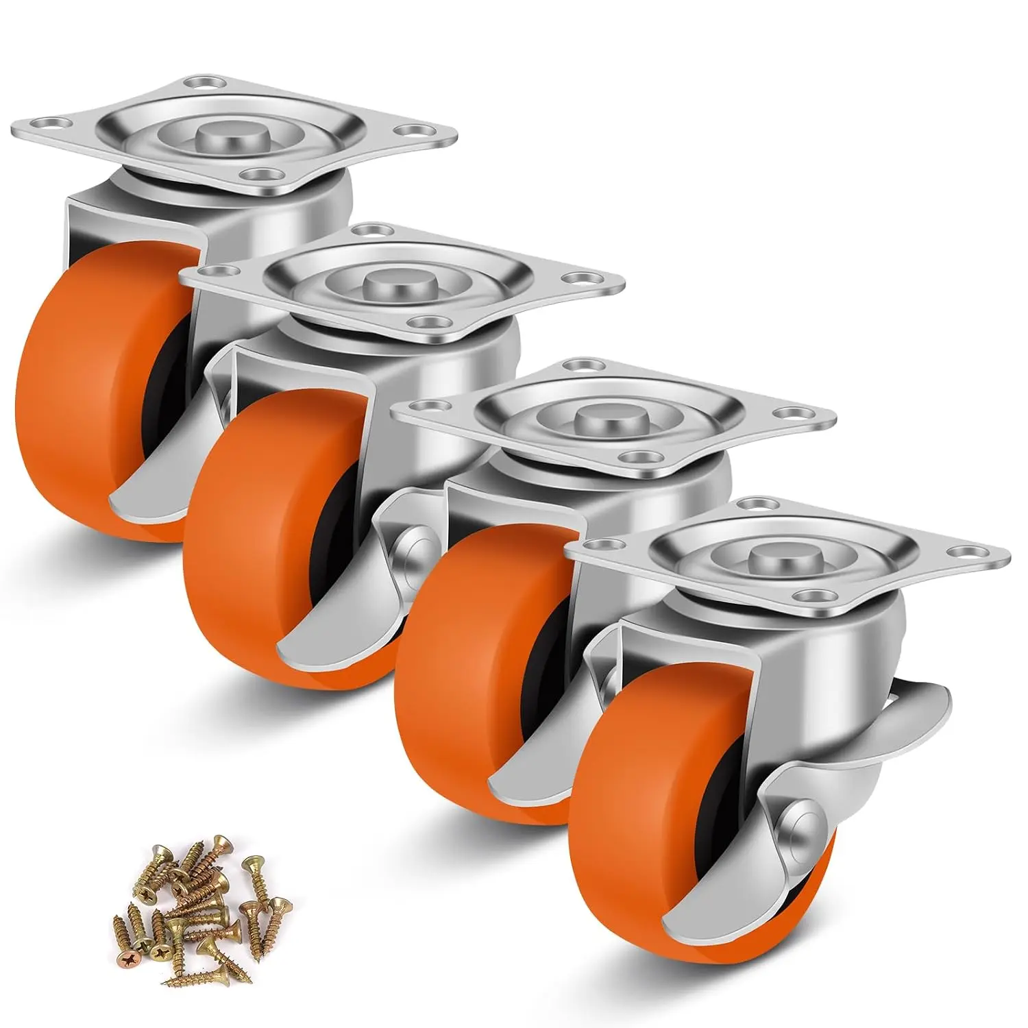 Caster Wheels, 1.5 Inch Casters Set of 4, Heavy Duty Caster with , Locking Castors with Polyurethane Wheel,Small Plate Swivel Castor Wheels for Furniture Carts,Luggage