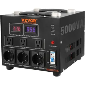 VEVOR Voltage Converter Transformer, 1500VA, Heavy Duty Step Up/Down Power Transformer, Convert from 110V to 220V and 220V to 110V, with EU Outlets, US Outlets, Power Cord, Circuit Breaker Protection