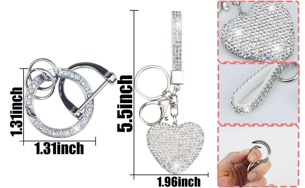 Key Fob Cover with Diamond Keychain Car Key Holder Compatible with Honda 2013-2016 Accord Crosstour 2014-2015 CR-V Civic 2016-2017 HR-V Protector for Women 4 Buttons, (Silver-Heart)