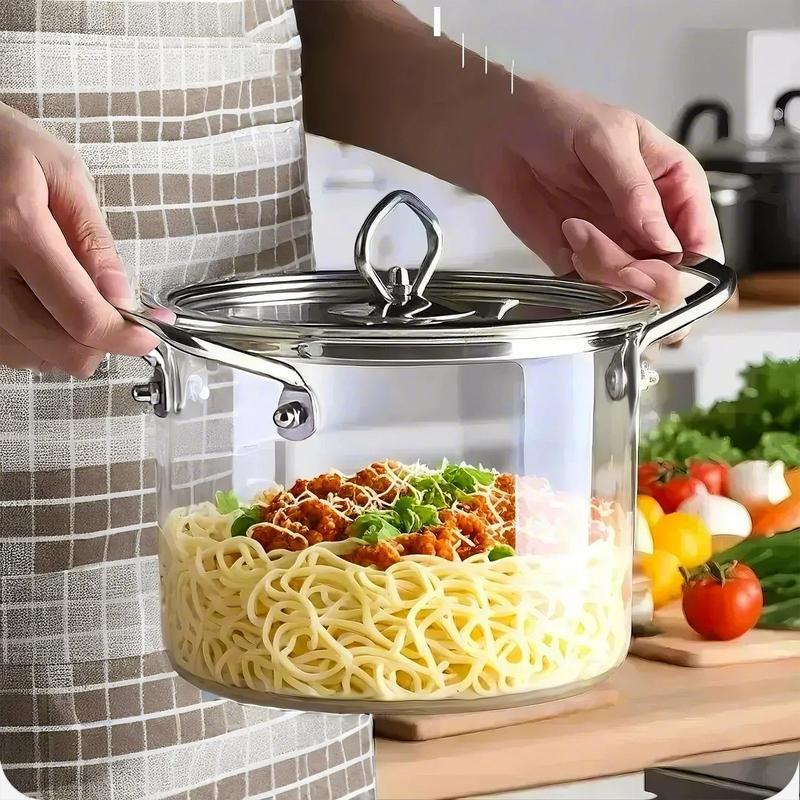 Large Capacity Glass Pot with Lid,1 Count Stainless Steel Handle Cookware,Clear Glass Pasta Pot, Cooking Pot for Home Kitchen, Stew Pot