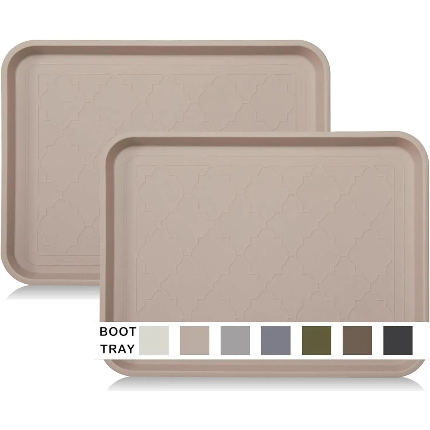 2-Pack Heavy-Duty Waterproof Boot Tray, 16.7"x12.8" Recycled PP Indoor-Outdoor Tray with Raised Edge for Entryway Shoes, Pets