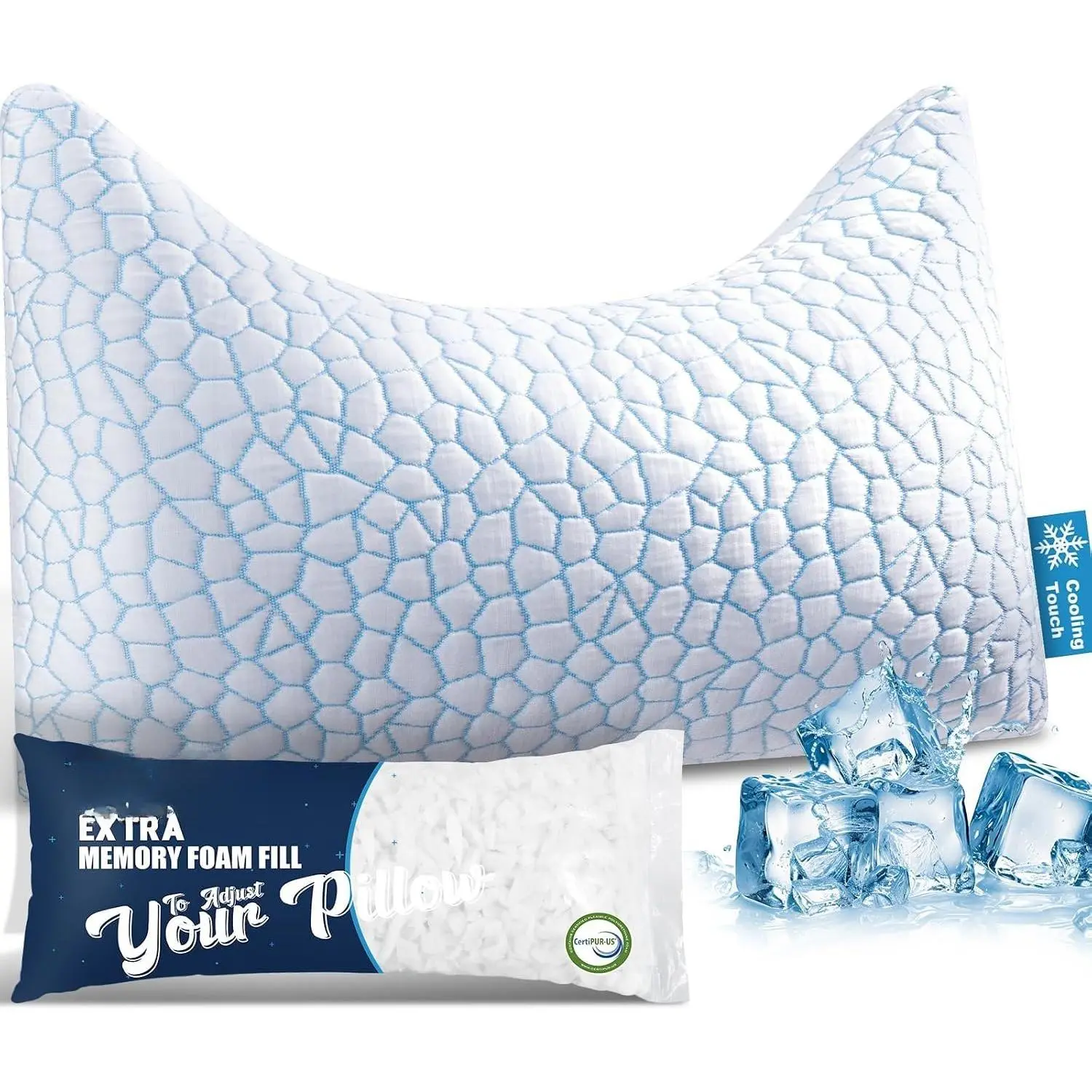 Crescent Pillow for Side Sleepers,  Support,  1 Pack |  Support Design, Adjustable Memory  Fill, Soft yet Supportive, Cooling & Washable Cover