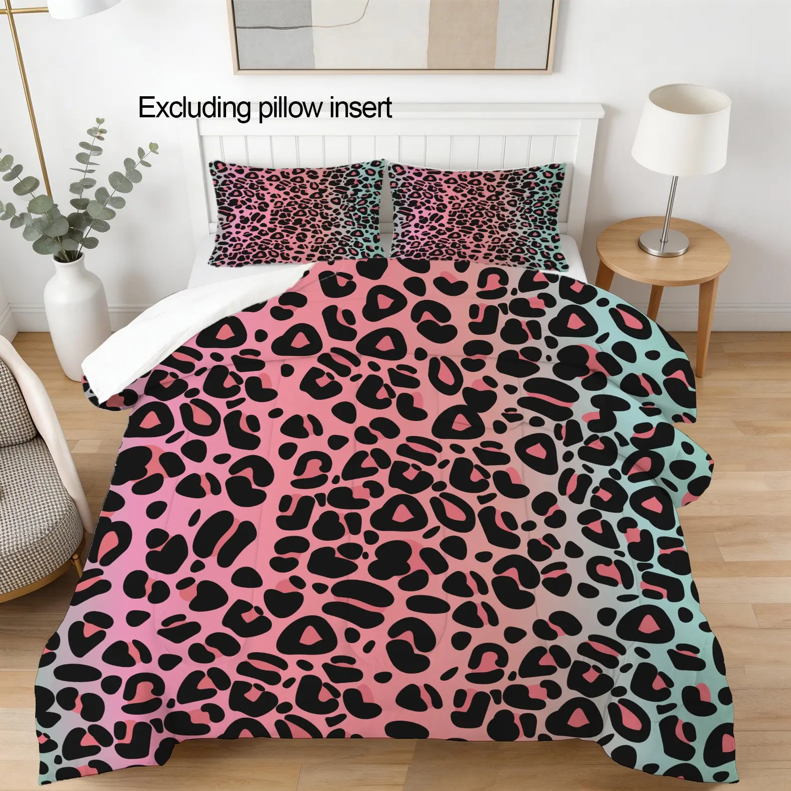 Pink Leopard Print Quilt Set, Single-Sided Print, Trendy Wild Style Bedding, Decor for Teen Girls, Young Women, Dorm & Bedroom, 1 Quilt and 2 Pillowcases, Pillow Inserts Not Included