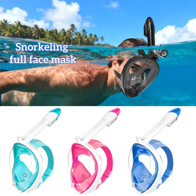 180° Panoramic Full Face Snorkel Mask with Detachable Camera Mount, Anti-Leak Dry Top Swimming Training Snorkeling Mask, Unisex Durable Snorkel Gear, Diving Gear, Multiple Colors Available, Size S/M-L/XL for Adults Men Women