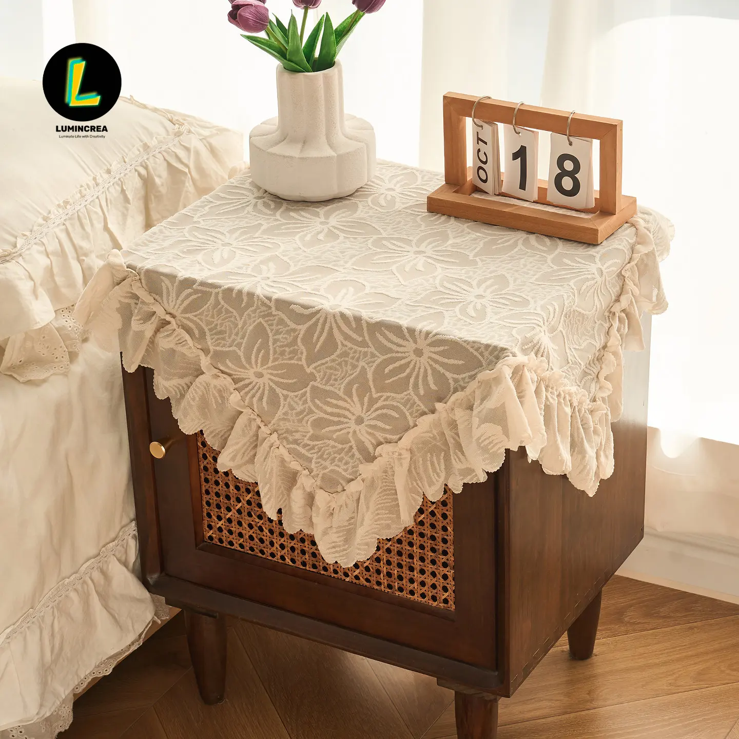 Refrigerator Dust Cover Coffee Table Tablecloth White TV Dust Cover Lace Cloth Washing Machine Cover Bedside Table Cover Cloth