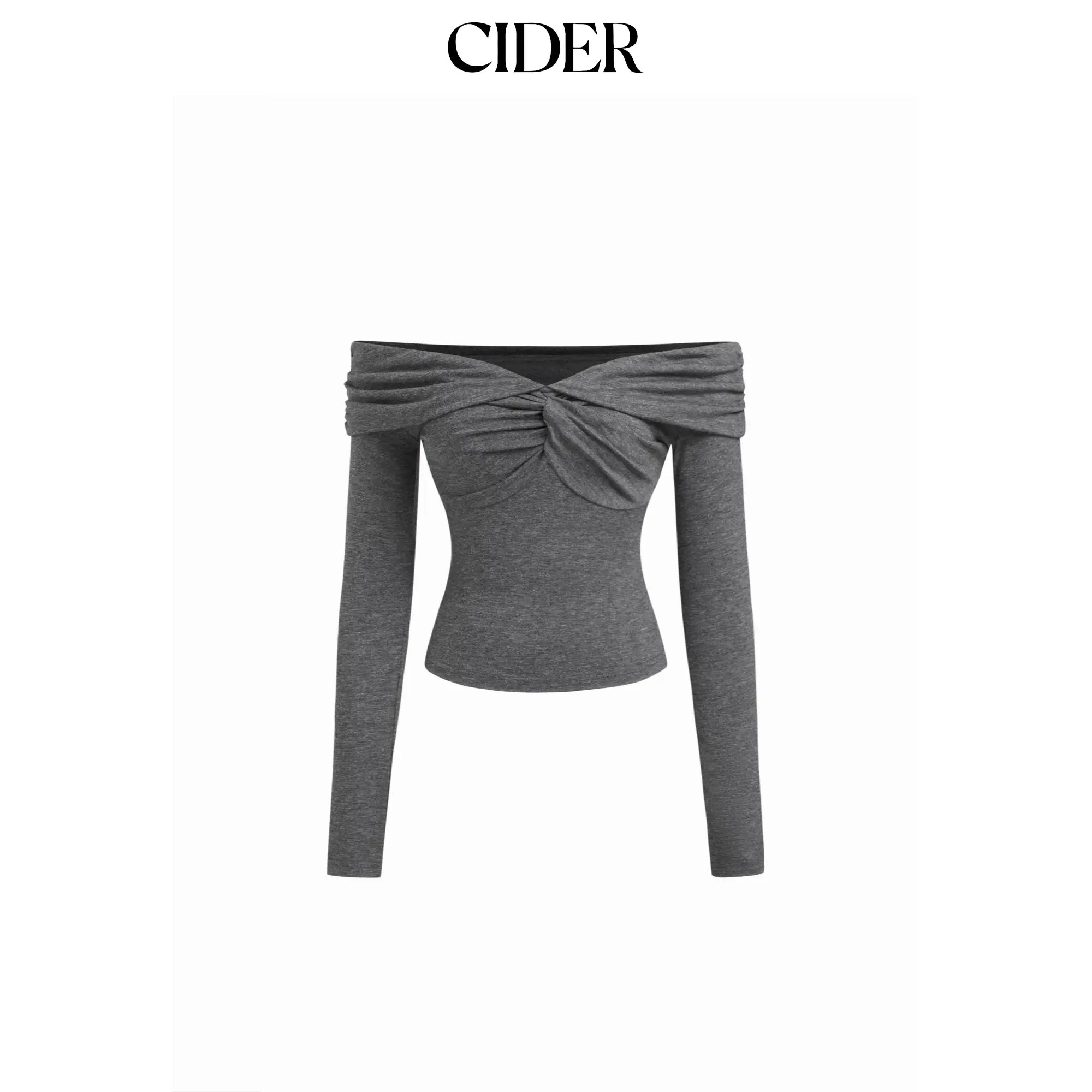Cider Off-shoulder Twist Ruched Long Sleeve Top SohoChic