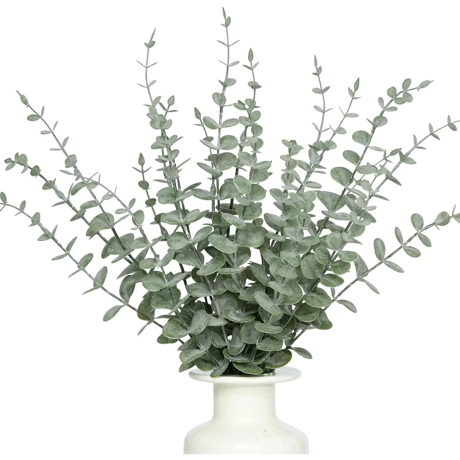 36Pcs Faux Eucalyptus Stems, 15" Artificial Eucalyptus Plants with White Frosted Coating, Fake Eucalyptus Decor Plastic Greenery Leaves for Wedding Bouquets Home Decor DIY Floral Arrangements