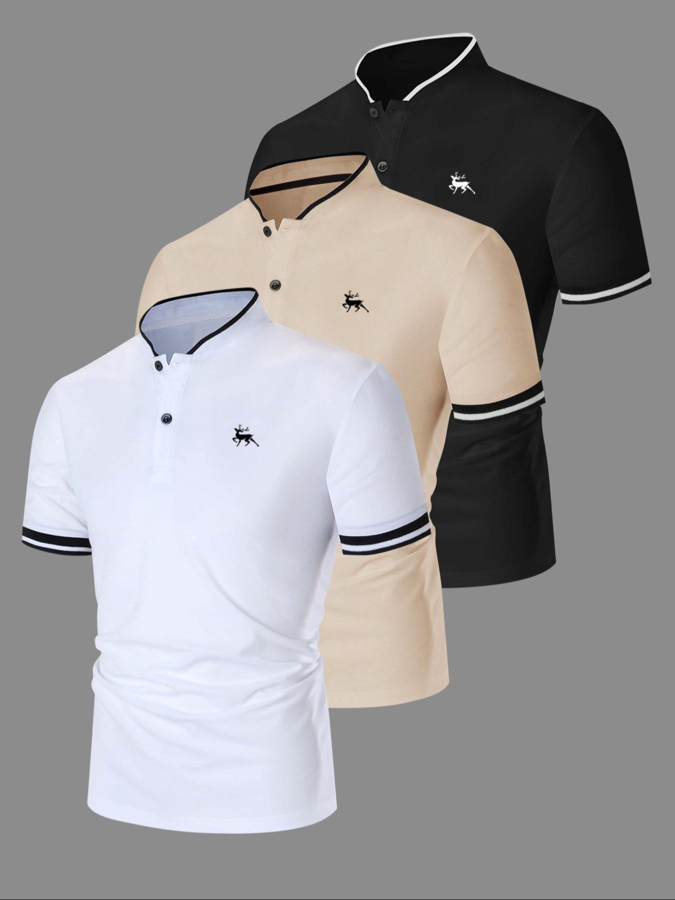 Men's Regular Fit Contrast Trim Polo Shirt Golf Polo, Casual Short Sleeve Half Zip Top for Summer, Fashion Men's Clothes for Daily Wear, Gamis, Golf Casual Style