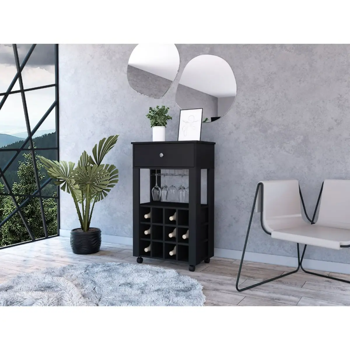 1-Drawer 12-Bottle Wine Cabinet Wenge
