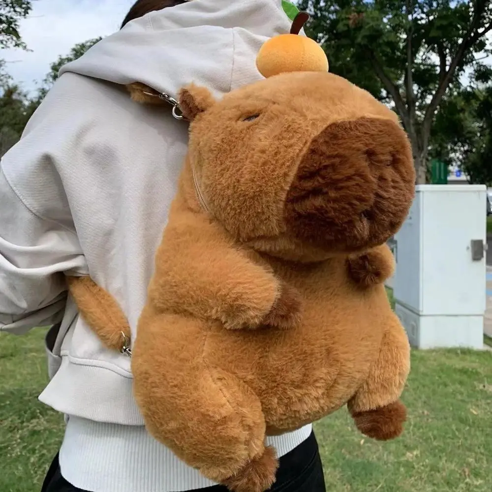 Cute Capybara Plush Backpack - 1 Size, 33cm Mini Knapsack with Pendant, Kawaii Unisex Shoulder Bag, Plushie Doll Home Decor Gift