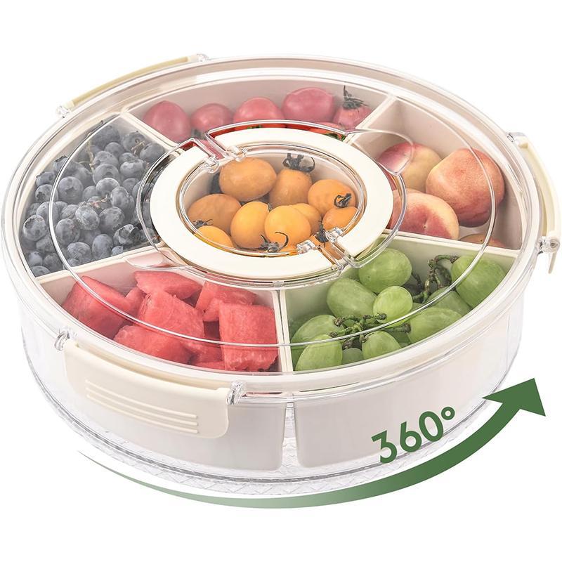 Rotating Food Storage Container, 1 Count 6-grid Detachable Snack Storage Box, Fruit & Vegetable Storage Box with Lid, Reusable Snack Containers, Kitchen Utensils & Gadgets
