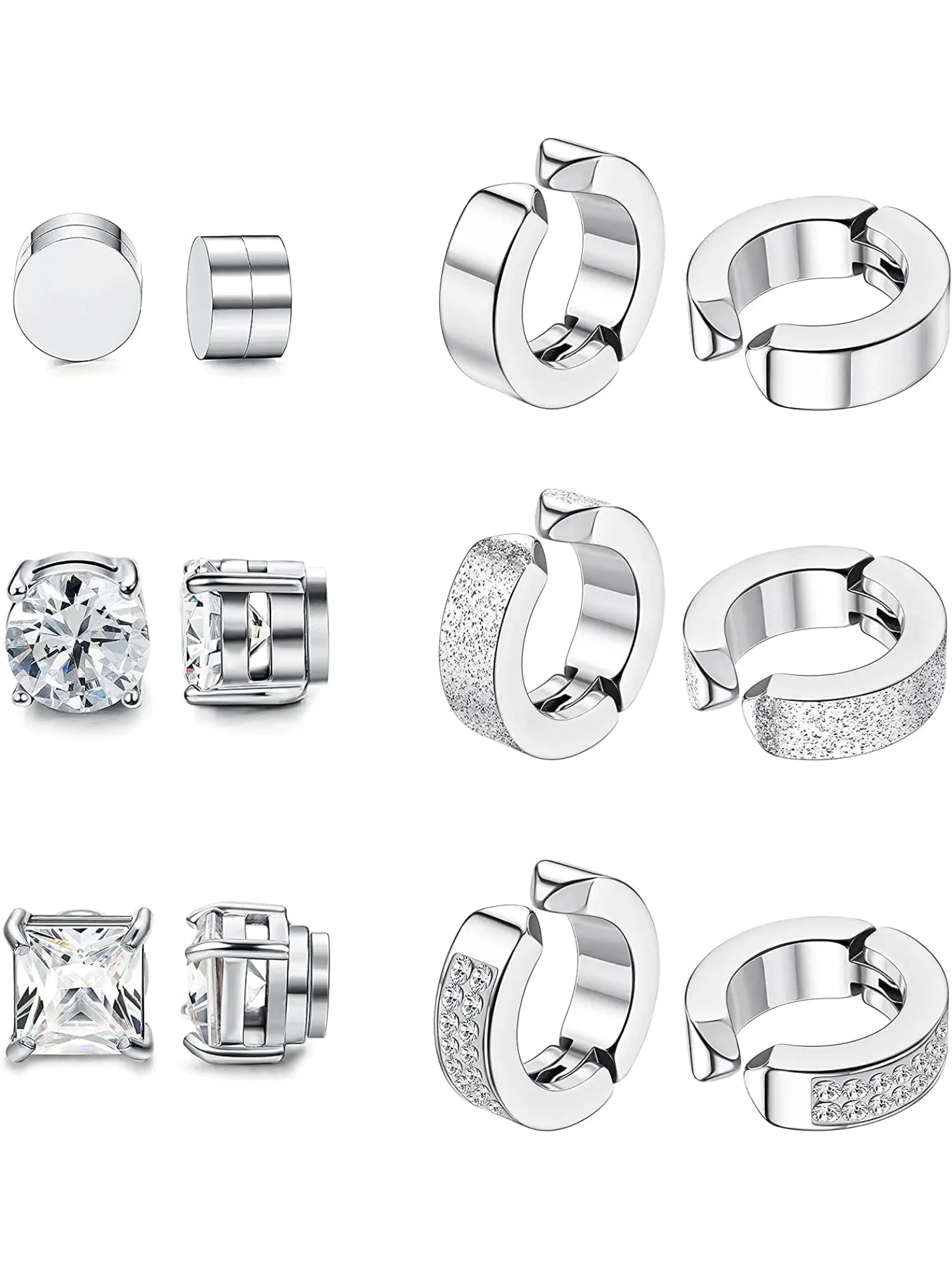 6 Pairs Silvery Golden Diverse Magnetic Stud Hoop Clip on Earrings for Men Women Stainless Steel Hoops Clip on Non-Piercing Earrings Assorted Distinct Hoop Silhouettes Practical Clip-on Magnetic Structure Diverse Outfits Sturdy Magnetic Clasp
