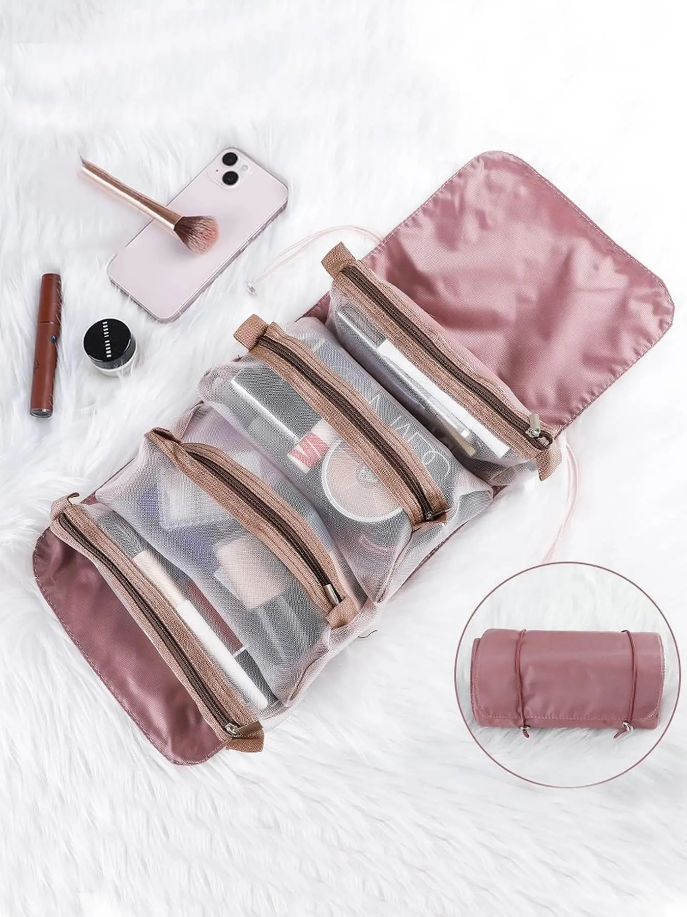 1pc Travel Hook Wash Bag, High Aesthetic Detachable Folding Makeup Bag, Style Portable Large Capacity, Unisex Dry Wet Separation
