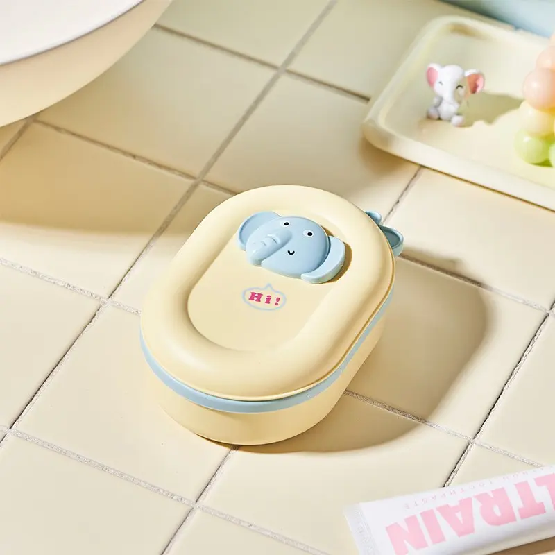 Cute Cartoon Elephant Travel Soap Box with Lid, Portable Leak-Proof Soap Container with Drain Tray, Lightweight Soap Holder for Travel, Camping, Gym, Bathroom