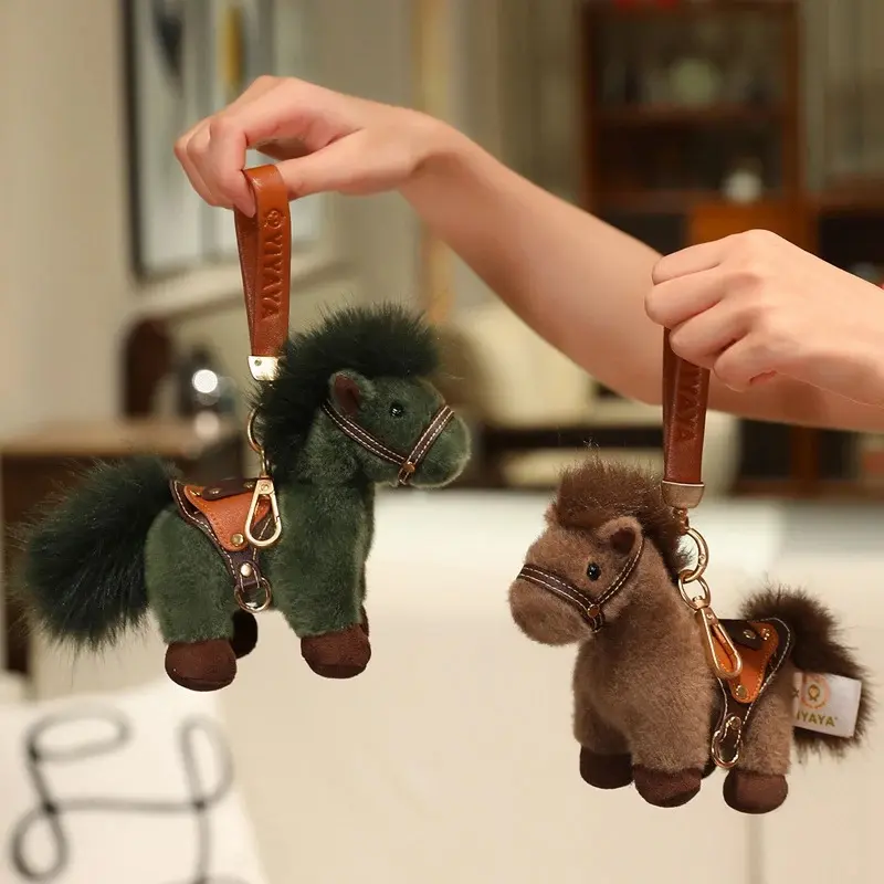 High Quality Plush Steed Toy with Saddle Cute Plush Horse Doll Lovely Stuffed Animal Pony Bag Charm