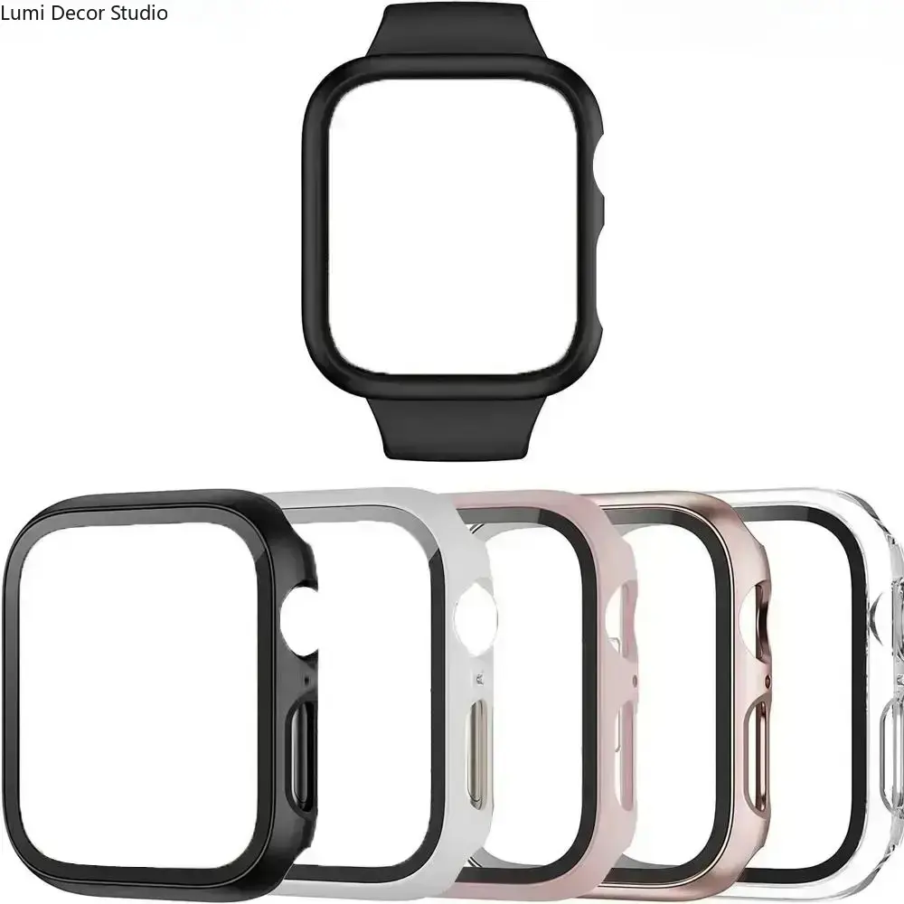 5 Pack Apple Watch Protective Case Set with Tempered Glass Screen Protector, Hard PC Cover Featuring Full Protection for Series and SE Models