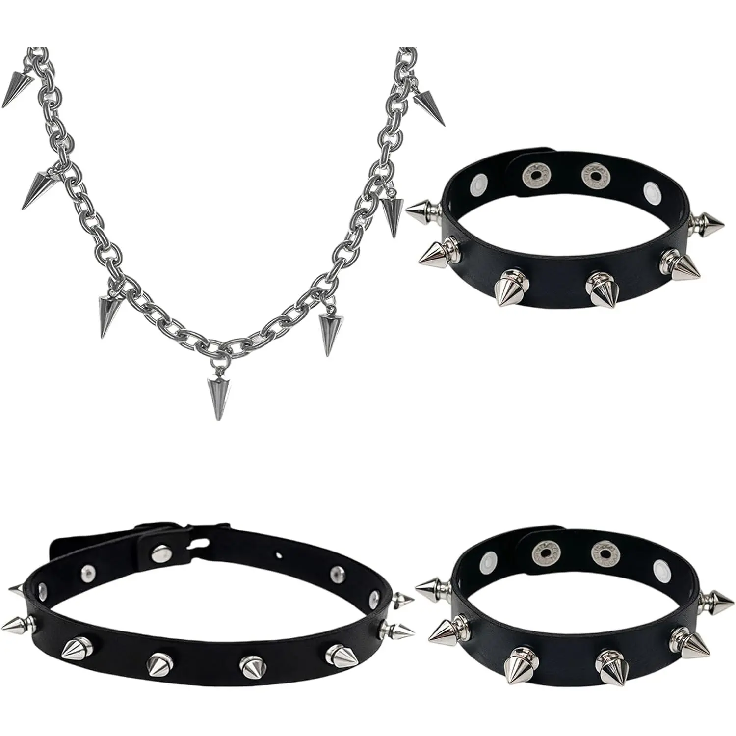 4 count Black Choker Necklace  Goth Punk Leather Studded Bracelet and Necklace Adjustable Emo  Accessories for 80s 90s Women Men