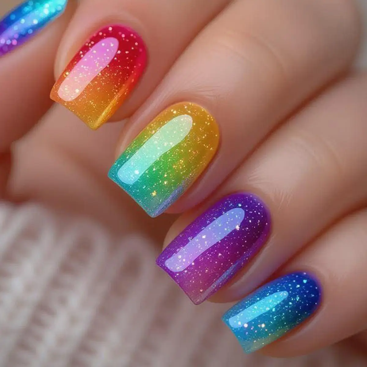 Dreamy Gradient Purple Fine Glitter Short Press-On Nails, Reusable Glam Fake Nails for Daily Manicure