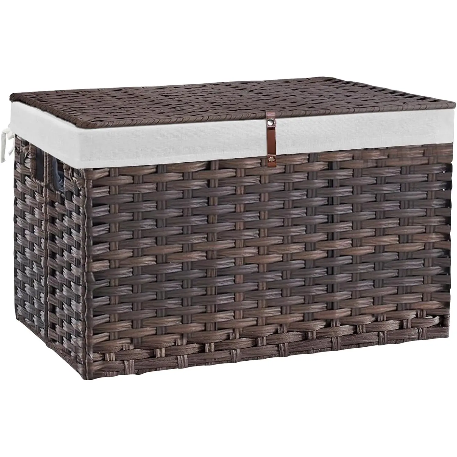 180L Wicker Storage Basket with Lid, Handwoven Rattan Large Shelf Basket with Removable Liner, .6 Gallon Wicker Basket for Blanket, Storage Trunk with Handle for Closet, Bedroom, Livingroom, Brown