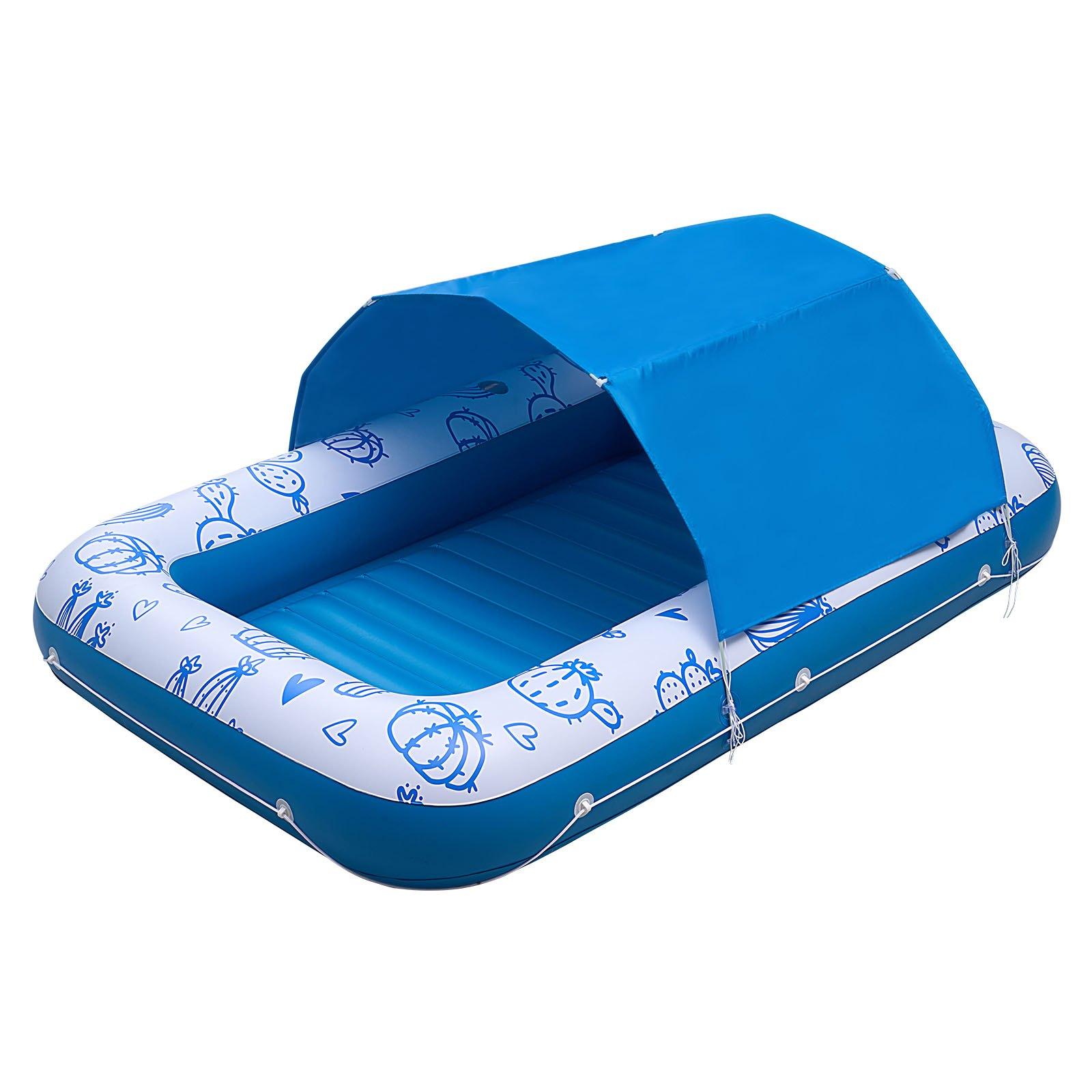 VEVOR Inflatable Pool Float with UPF 50+ Canopy, 82" x 55" Large Tanning Pool Floating Lounger for Adults, 550LBS Capacity Sunbathing Lounger Floaties with Pillow, Phone & Cup Holder for Water Fun