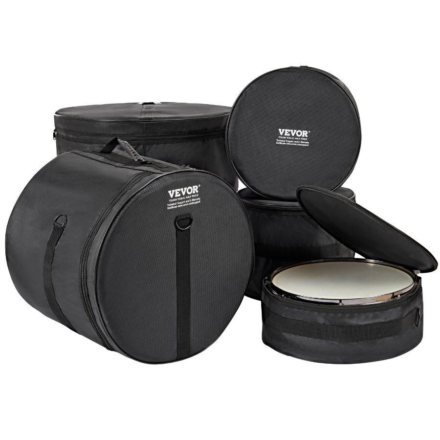 VEVOR 5-Piece Drum Bag Kit, Durable 1680D Oxford Material, Cushioned Cases with 1.5m Removable Shoulder Strap and Carry Handles, Collapsible, Fits 22'' Bass, 12''/13''/16'' Toms, 14'' Snare