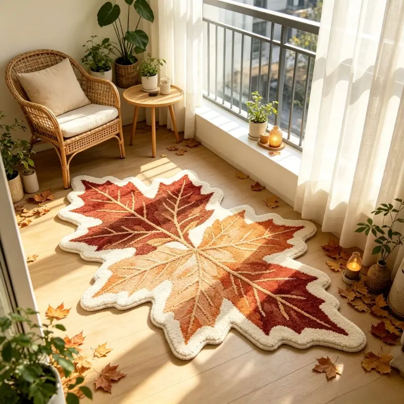 1pc British Style Red Maple Leaf Special-shaped Bedroom Decoration Rug Ins Style Living Room Autumn Atmosphere Carpet Simple Retro Bedside Plush Carpet Fluffy and Soft Home Dressing Table Non-slip Floor Mat