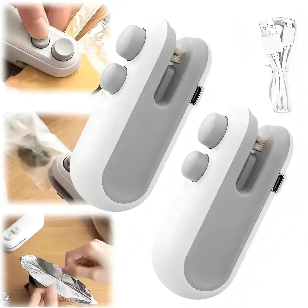 Magnetic 2 In 1 Mini Bag Sealer With Cutter USB Rechargeable Portable Handheld Heat Sealer Machine For Plastic Snack Storage Bags Keep Food Fresh Refrigerator Attach