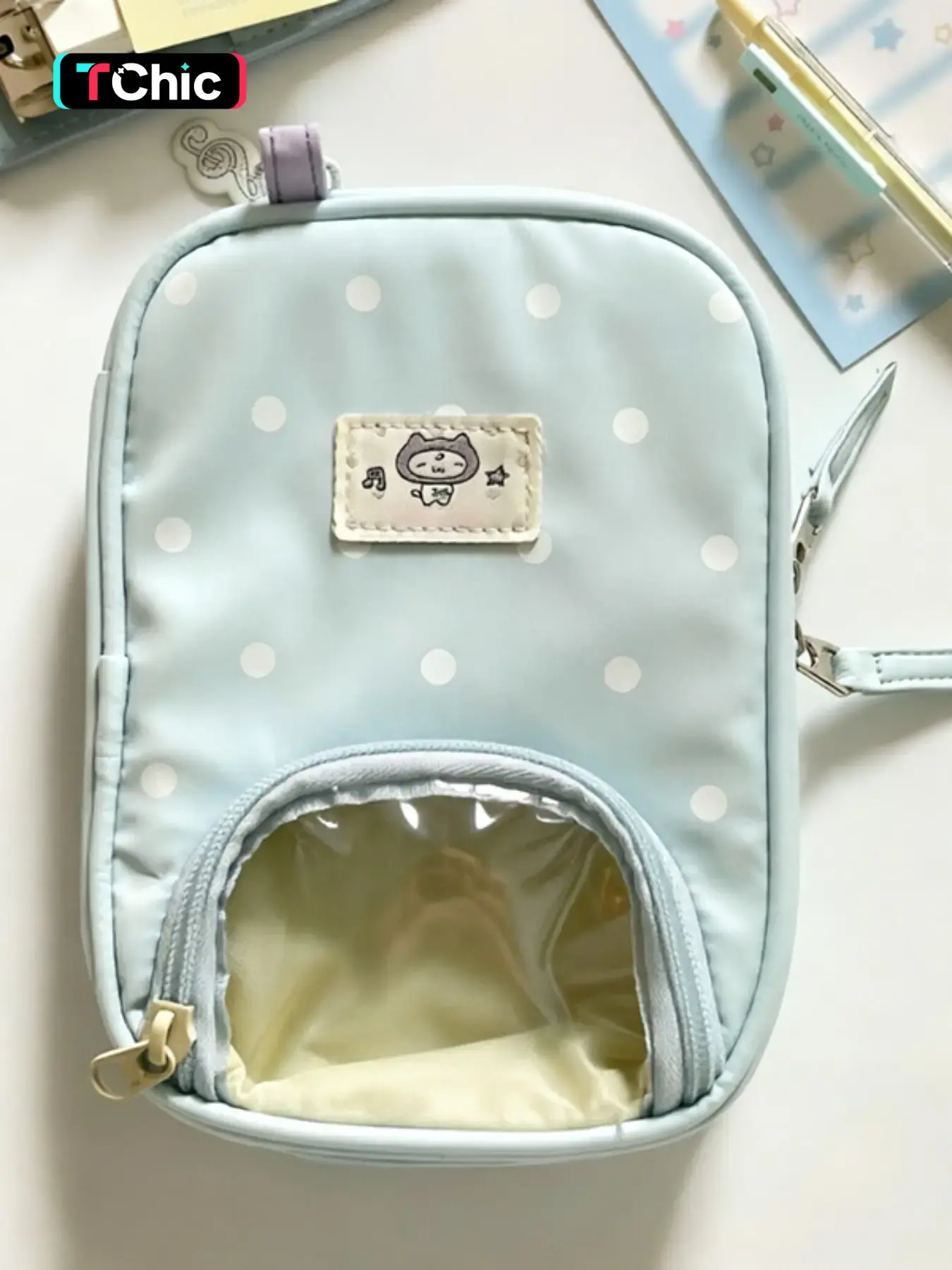 Cute Polka Dot Notebook Organizer Bag, Multi-Layer Japanese Style High-End Small Lightweight Bag, Personalized Decorative Storage Bag, Fashion, Portable Storage Bags