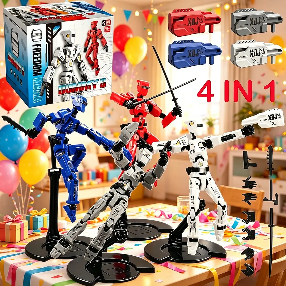 4pcs/box Full Body Multi-Jointed Action Figures, DIY Assembly Toy Models, Desk Decorations with Stands & Stickers Included