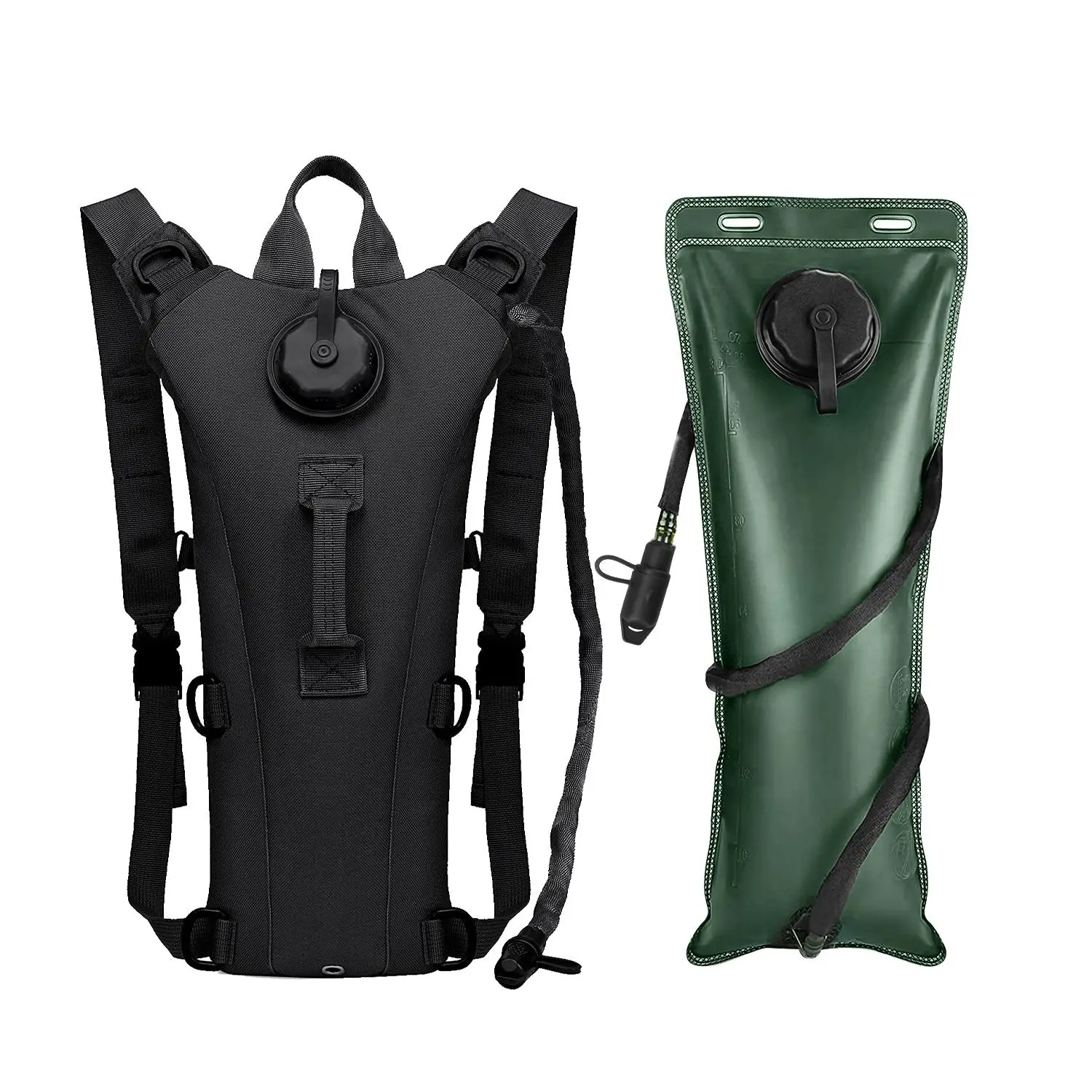 Military Style Hydration Backpack with 3L Lockable Bladder, Water-Resistant Oxford Pack with MOLLE System for Extra Gear & a Bite Valve Dust Cover, for Hiking & Tactical Use, Oxford Fabric, Hiking Biking, Outdoor Enthusiasts, Cycling, Bpa-Free, Large Cap,