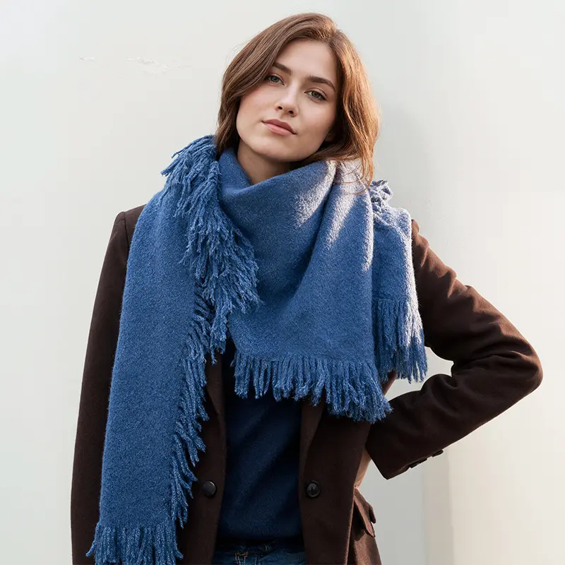 Unisex 56x160cm Boho Triangle Knit Scarf - Fringe Detail, Soft Comfortable Triangular Shawl for Daily Wear & Casual Outdoor Use sohochic
