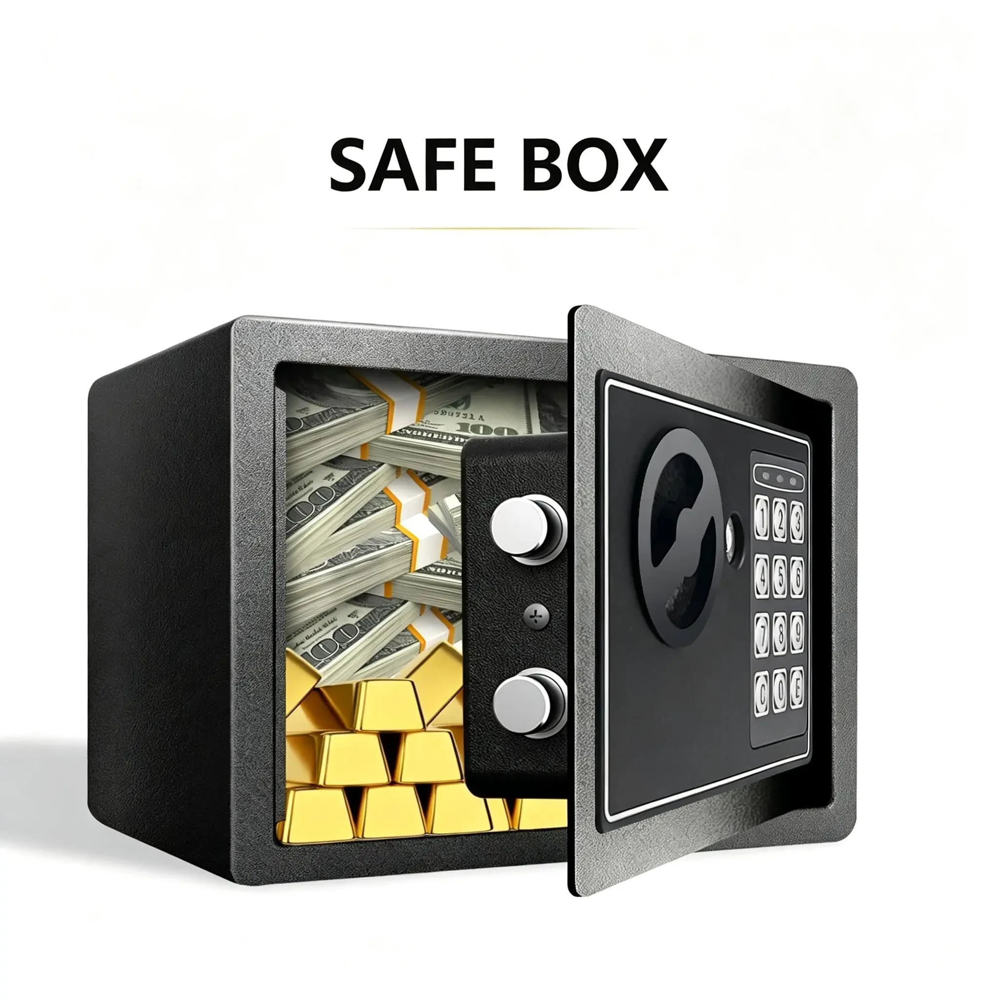 Black Mini Security Safe Box 0.23/0.44 Cubic Feet Digital Password Lock Safe with Keys Keypad for Home Office Hotel Jewelry Coin