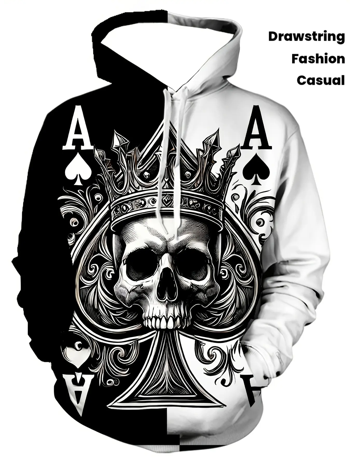 3D Men'S Skeleton Poker Pattern Long Sleeve Casual Hoodie With Drawstring Pocket, Fashionable Pattern Hoodie Jacket Sport Fashion Sport Casual Daily Spring And Autumn Top