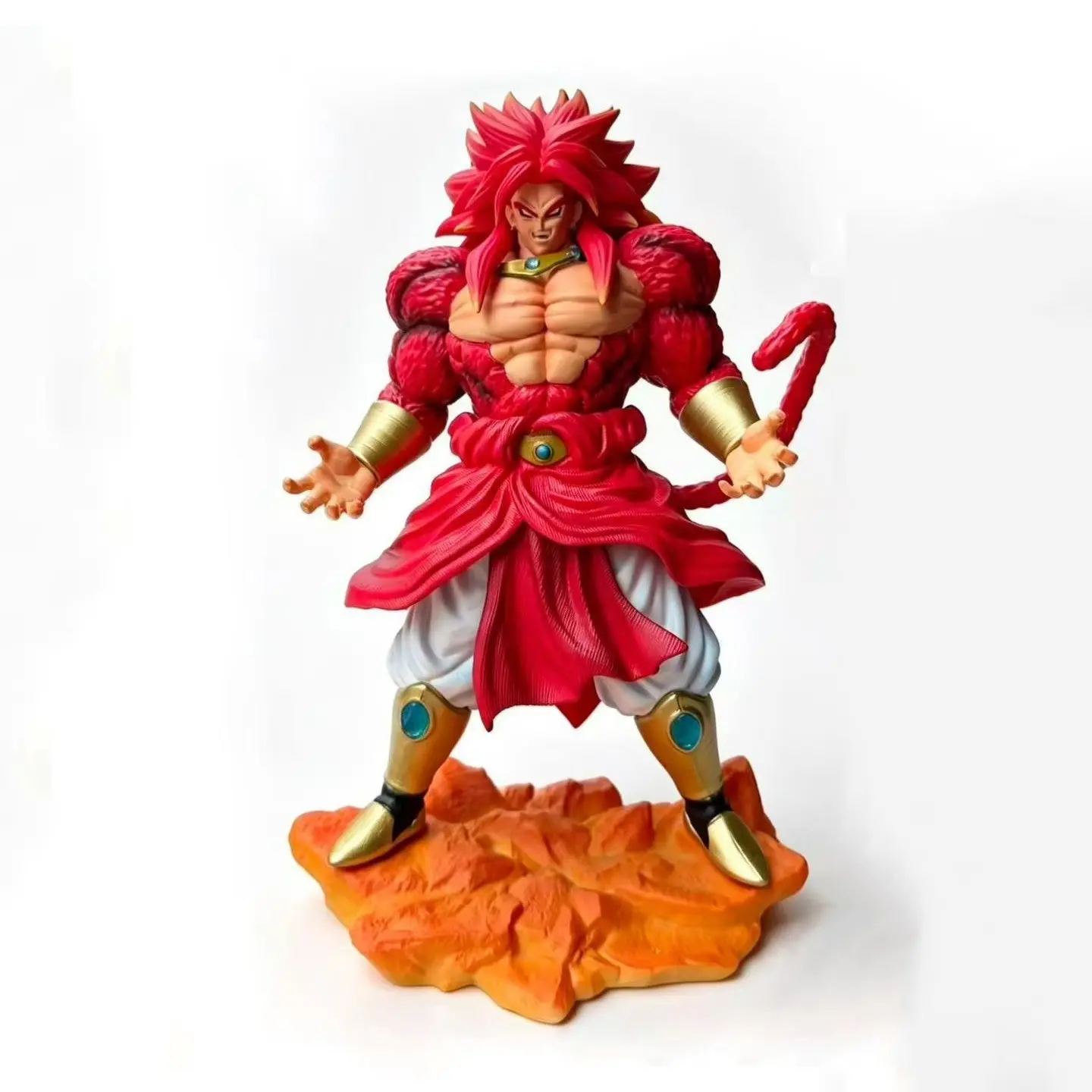 9.06 Inch Super Saiyan 4 Broly Dragon Ball Figure, Hair Standing Statue with Volcanic Rock Base, Anime Collectible Desktop Decor Gift