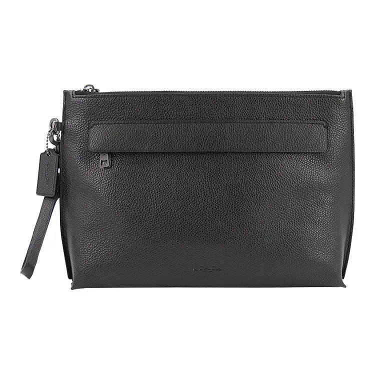 COACH Pouch 29 Wristlet Clutch Bag for Men – Polished Pebbled Leather, Solid Black